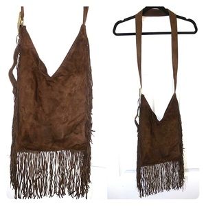 Jose Luis Brown Suede Fringe Crossbody Bag